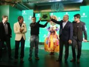 Karan Bajwa, Managing Director, Microsoft India hands over the very first pre-order Xbox One console to a fan at the Mumbai launch party. Looking on are Ram Narayan Iyer, Group Director Retail, Sales and Marketing,