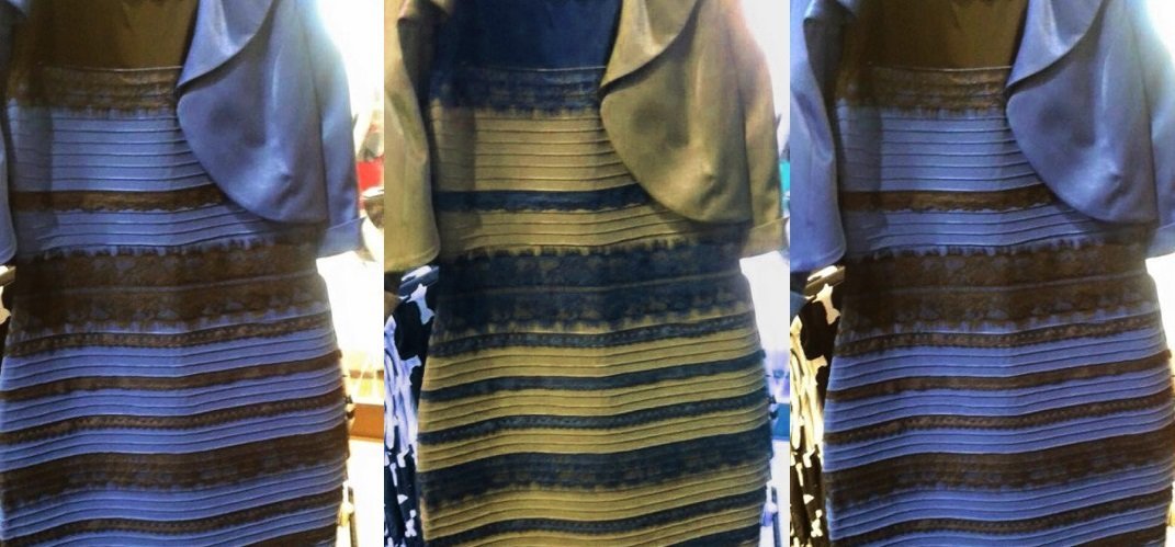 Бело золотое платье или сине черное что это