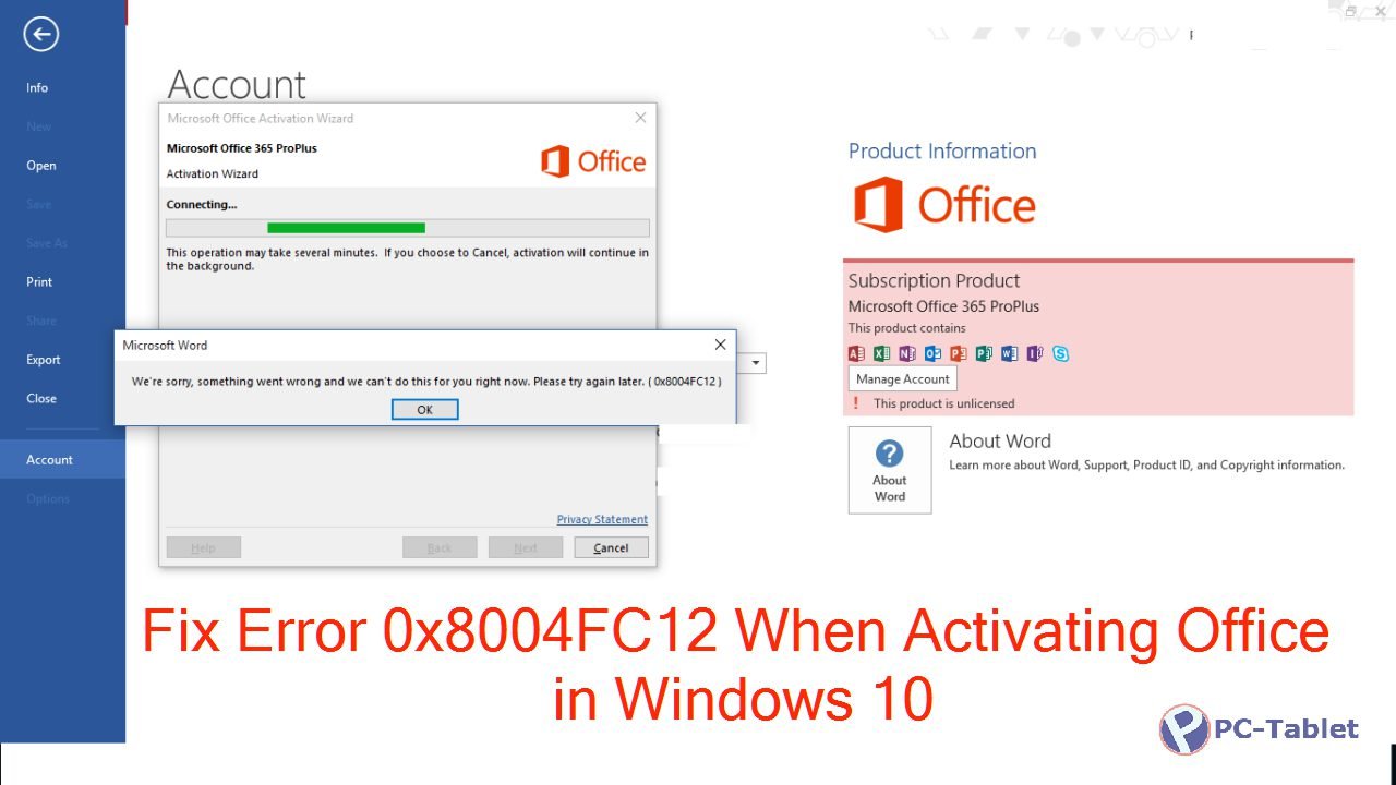fix error 0x8004FC12 when activating Office