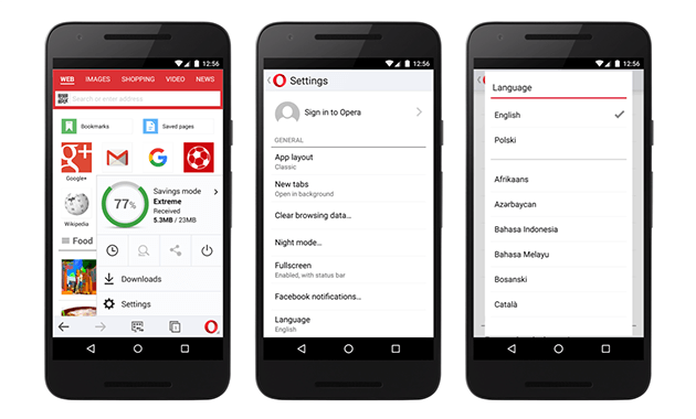 Opera Mini browser for Android