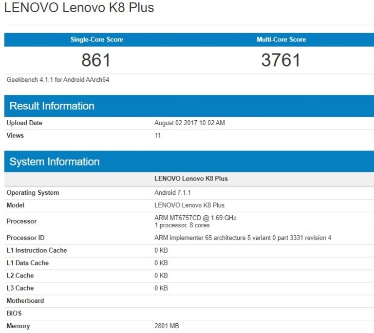 Lenovo K8 Note Plus