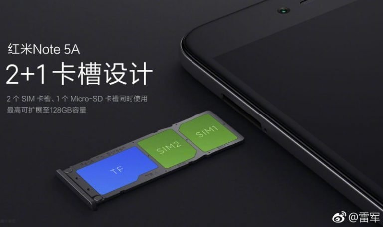 Redmi Note 5A dedicated dual SIM slots