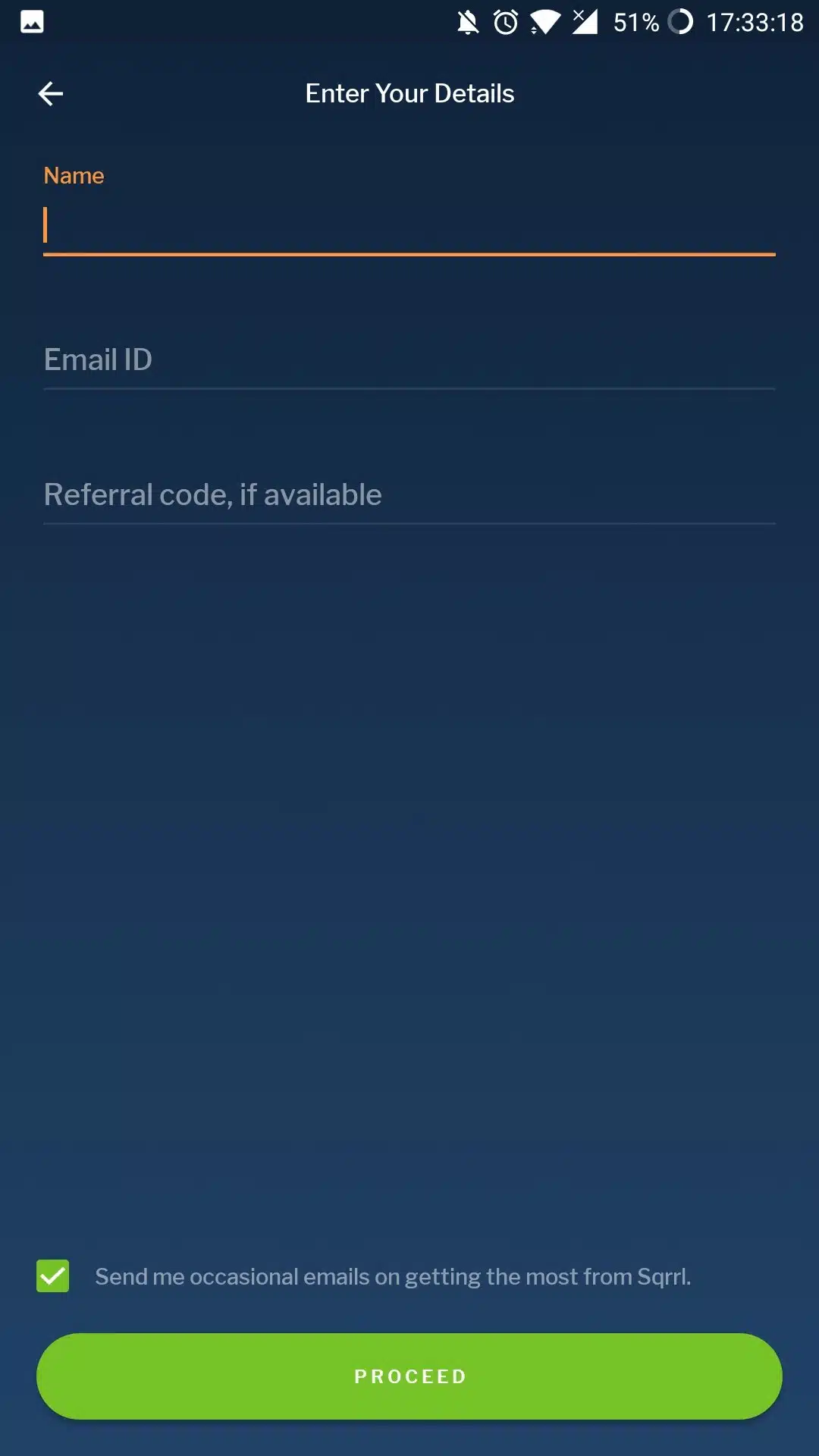 5 sqrrl enter your details