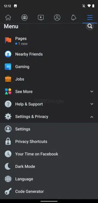 facebook android dark mode