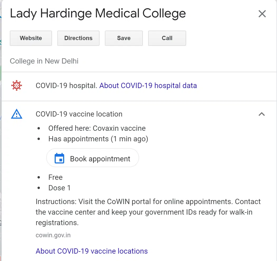 google vaccine search info