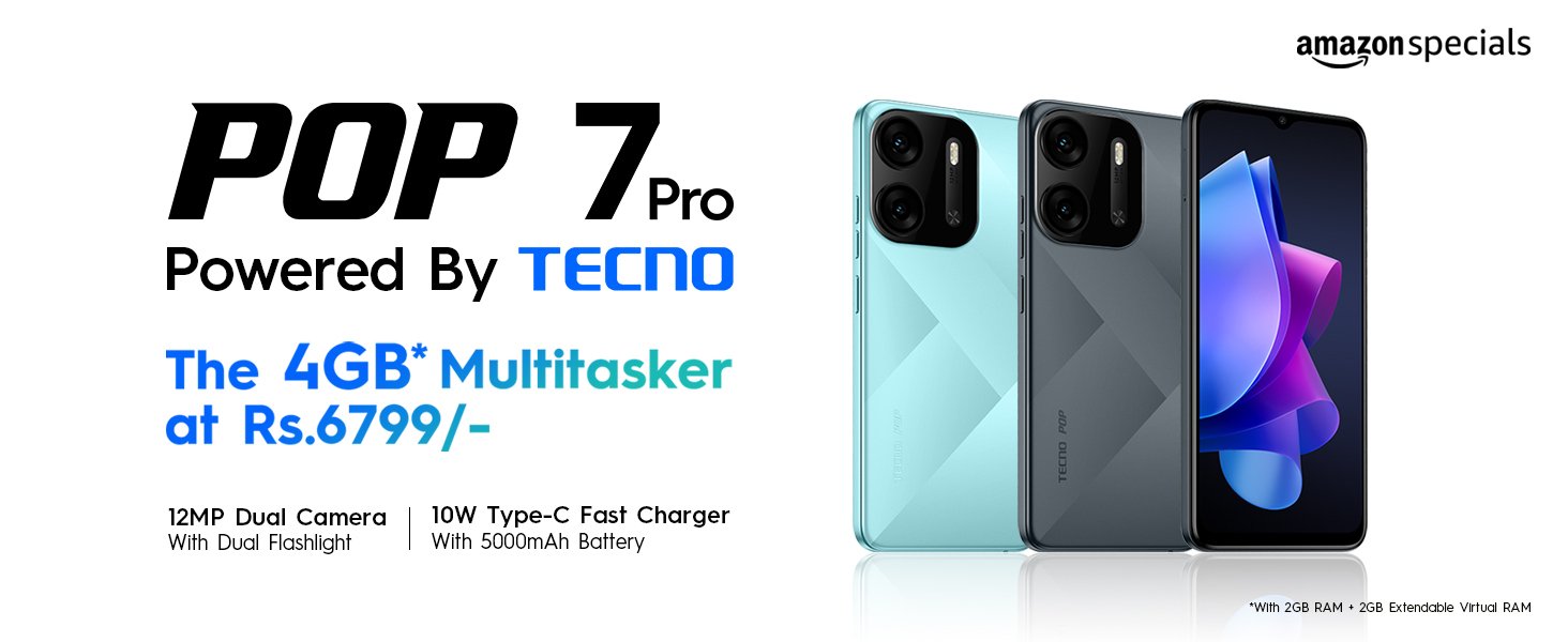 TECNO POP 7 Pro launched with a 10W Type C charging 4GB RAM starting at just INR 6799