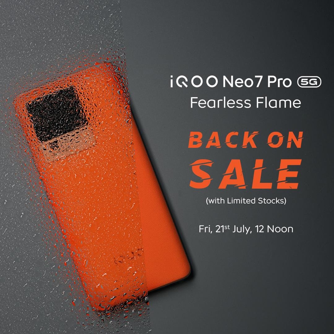iQOO Neo 7 Pro Fearless Flame Will Be Back in Stock from 21st July 12PM