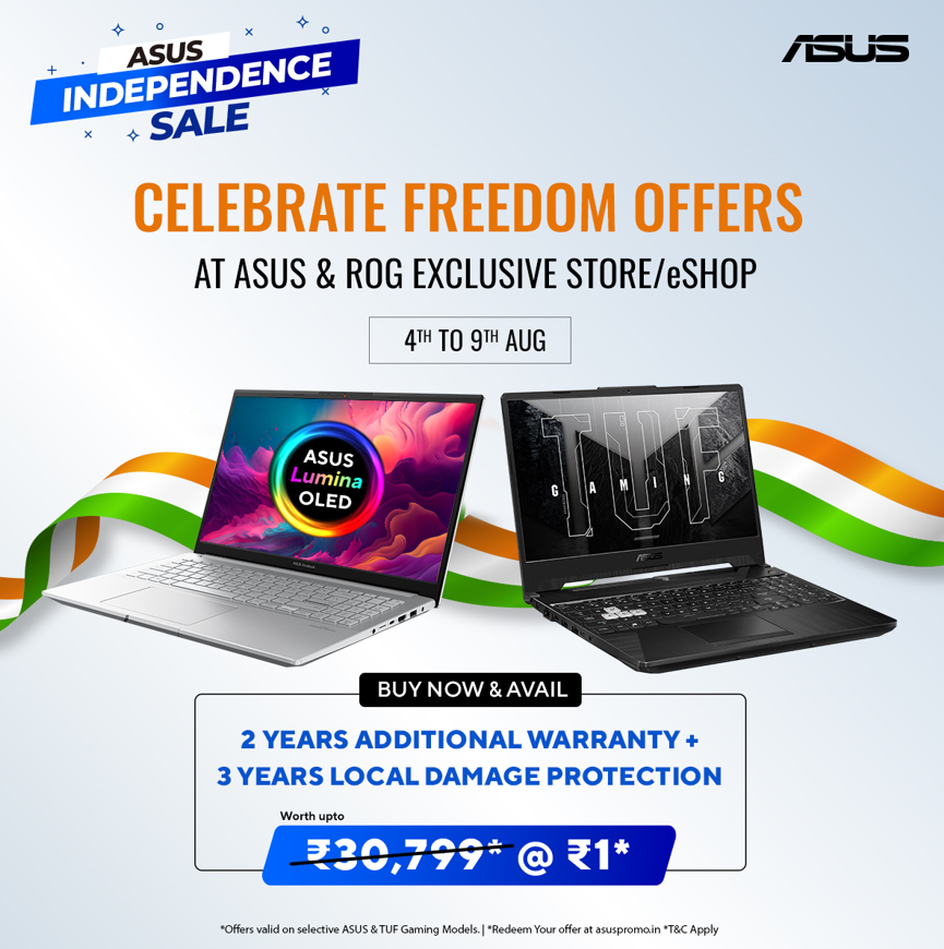 ASUS Celebrates Independence Day, offers 2 Years of Additional Warranty + 3 Years of Local Damage Protection at Never-before Prices