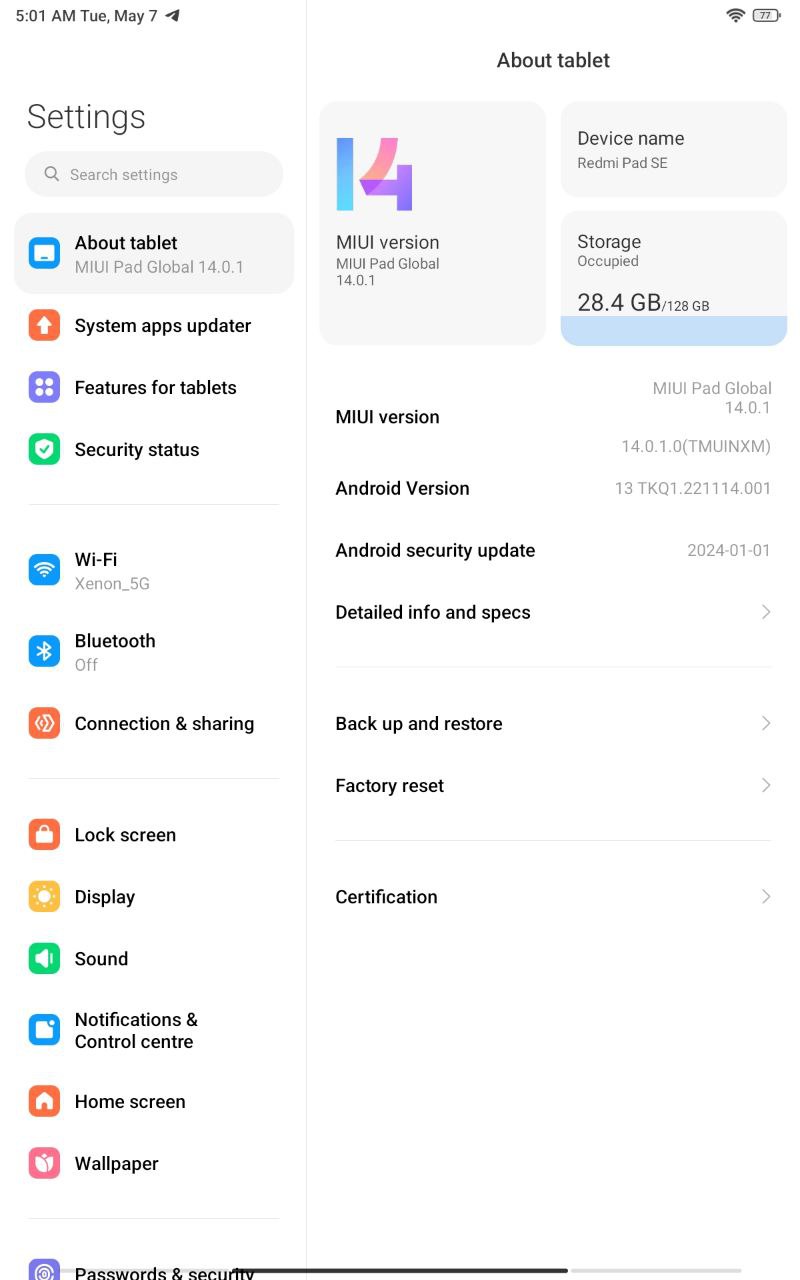 Redmi Pad SE software 2