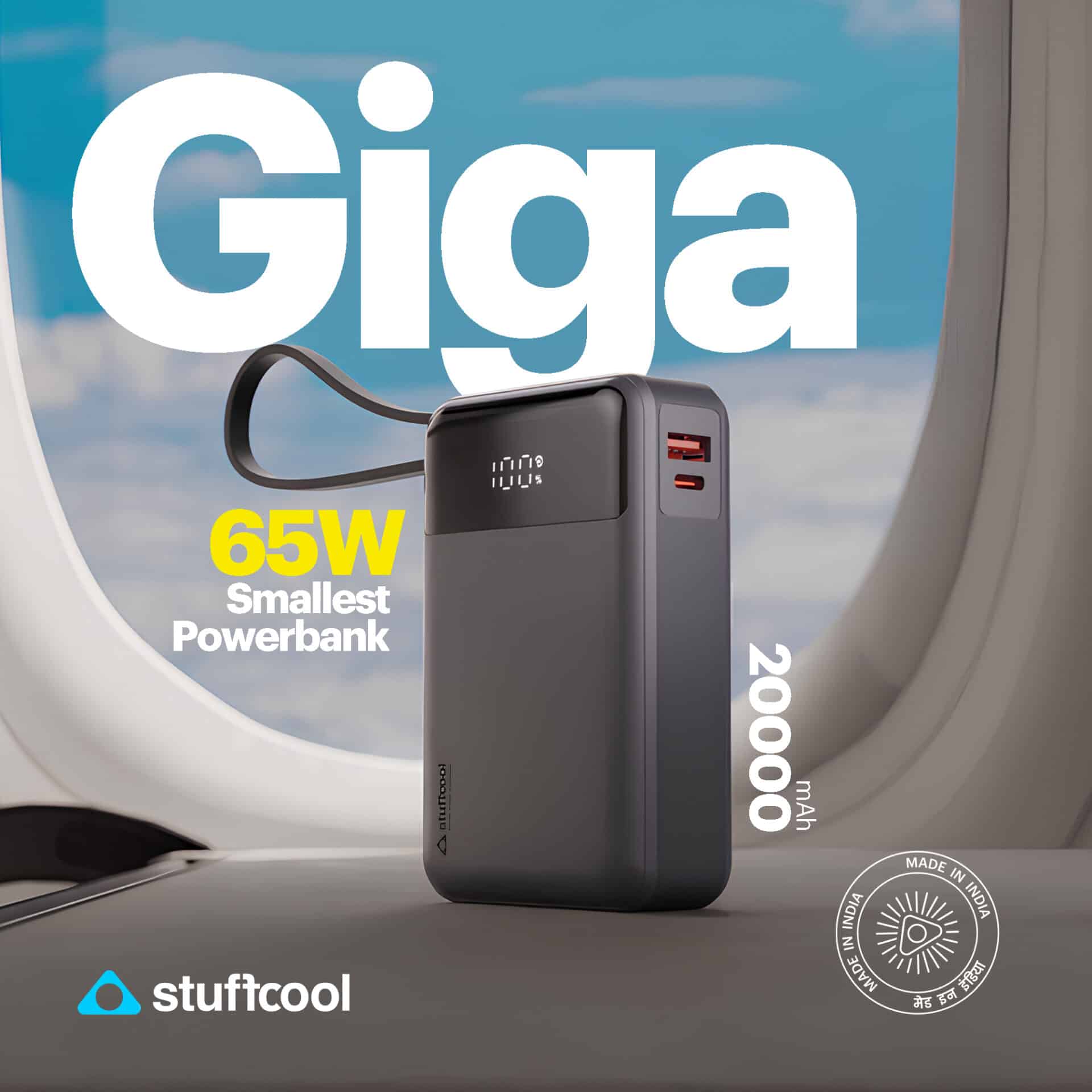 Stuffcool Unveils GIGA 65W Super-Fast Charging Powerbank with Built-In Type-C Cable for Travelers