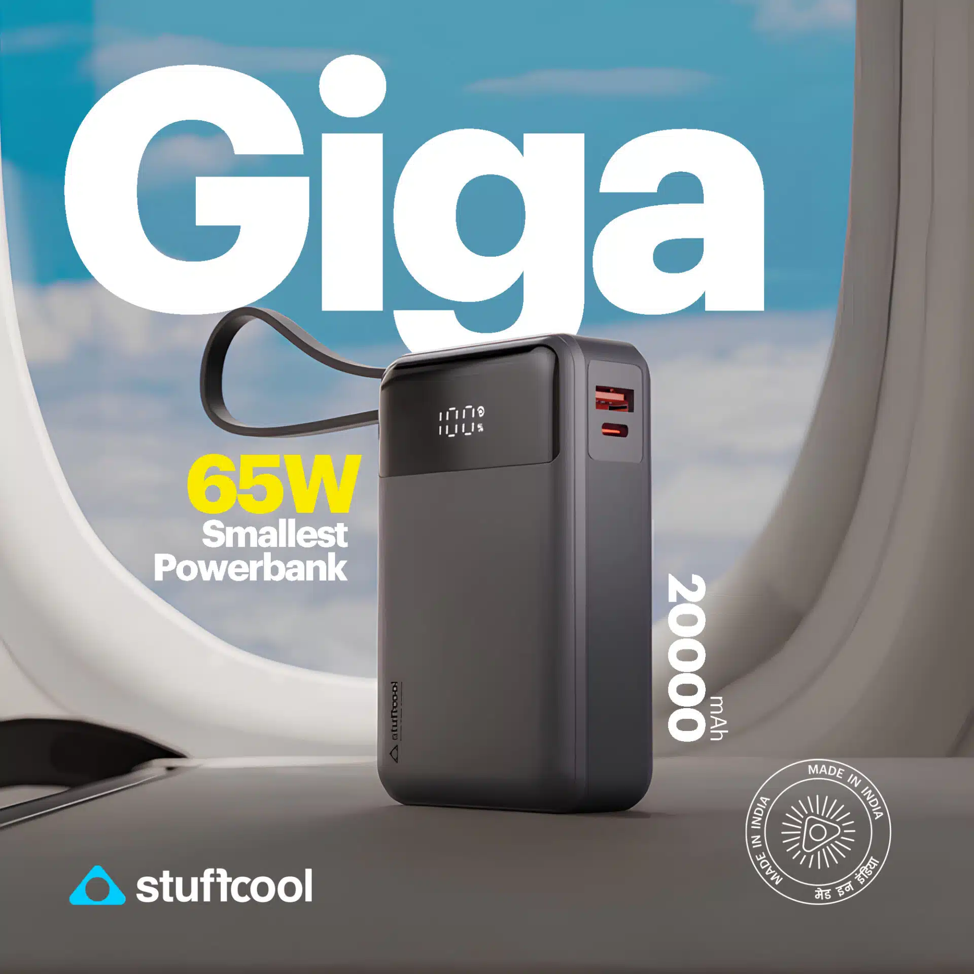 Stuffcool Unveils GIGA 65W Super-Fast Charging Powerbank with Built-In Type-C Cable for Travelers