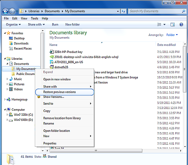 Previous Versions Feature