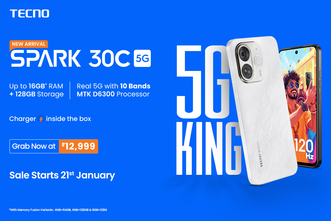 The Real 5G King TECNO SPARK 30C 8GB Variant Launched at ₹12,999
