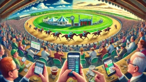 the dos and donts of using smartphones in horse racing. On the left side a responsible spectator is usin