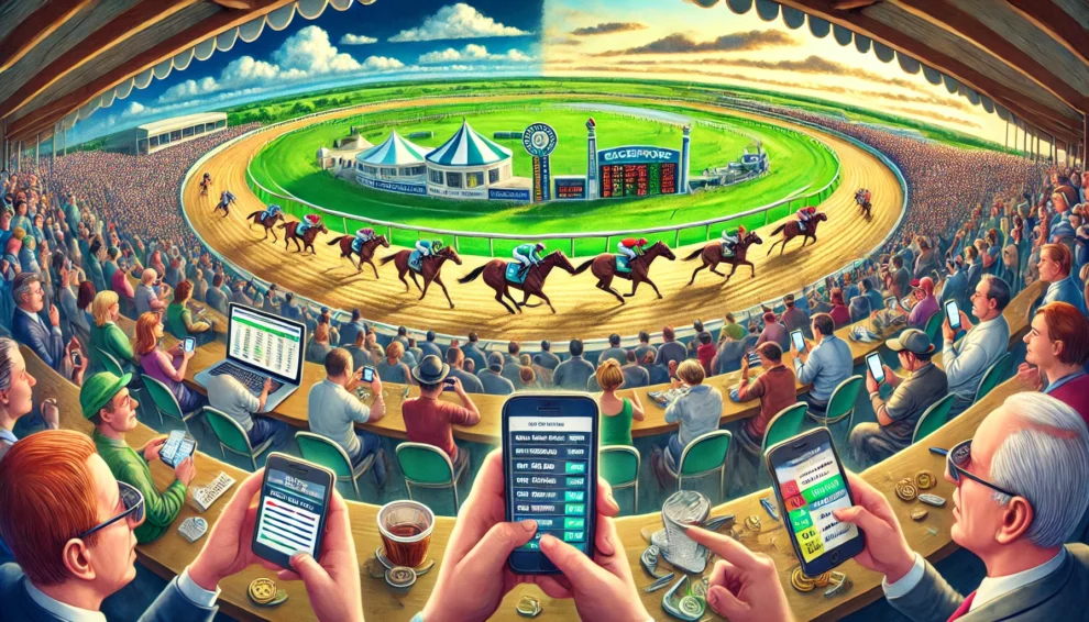 the dos and donts of using smartphones in horse racing. On the left side a responsible spectator is usin