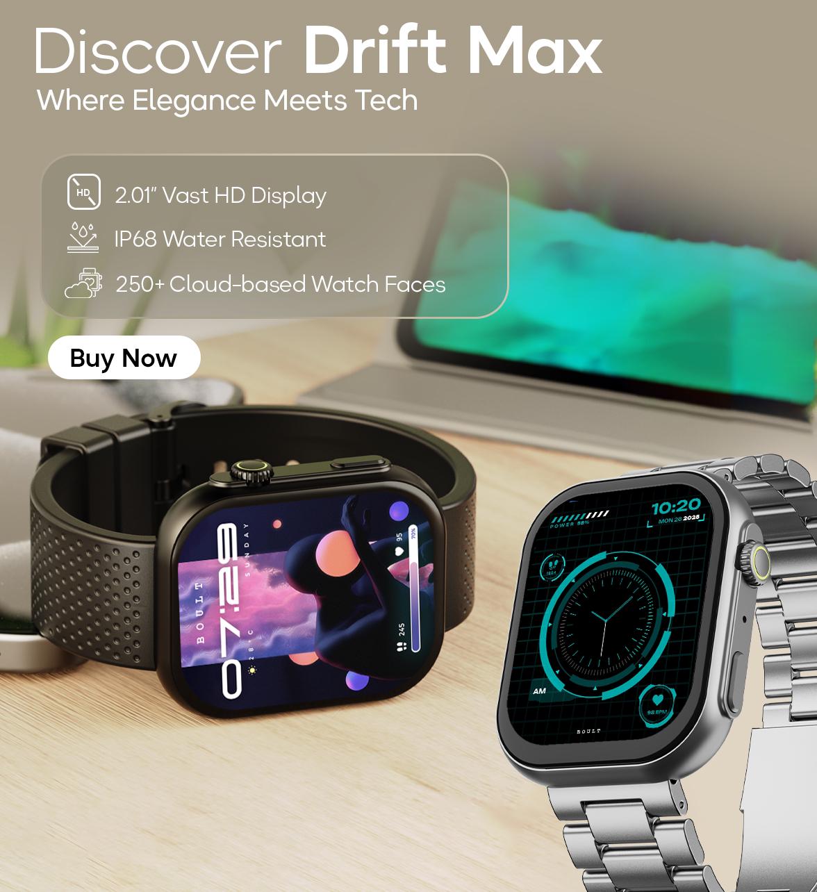 BOULT launches Drift Max Smartwatch with a 2.01" HD screen, Bluetooth calling, 120+ sports modes, and IP68 water resistance at a launch discount of over 25%.
