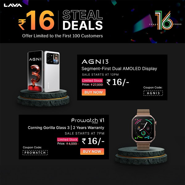Lava Marked 16th Anniversary with Special Sale on Smartphones and Smartwatches