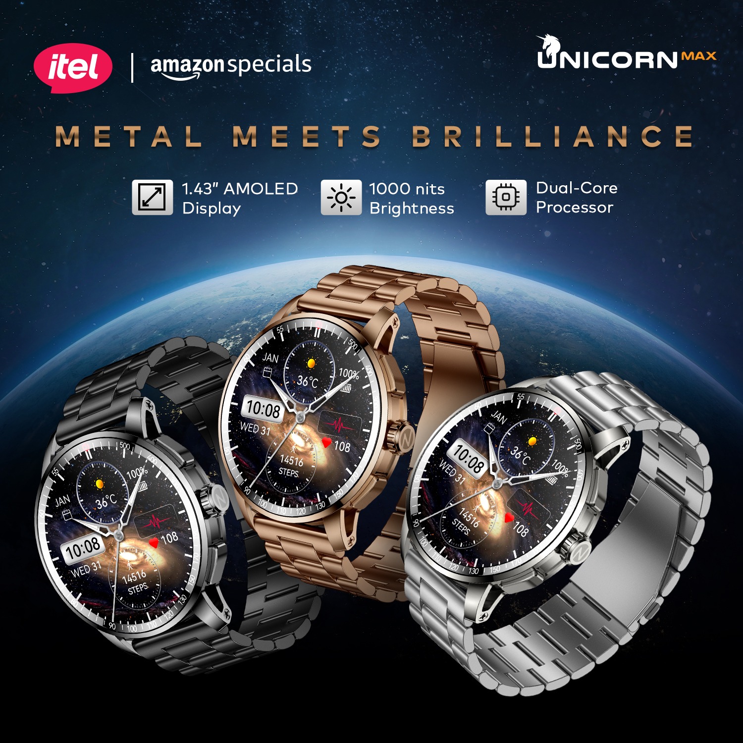 itel Launches Unicorn Max Smartwatch with Bright AMOLED Display on Amazon