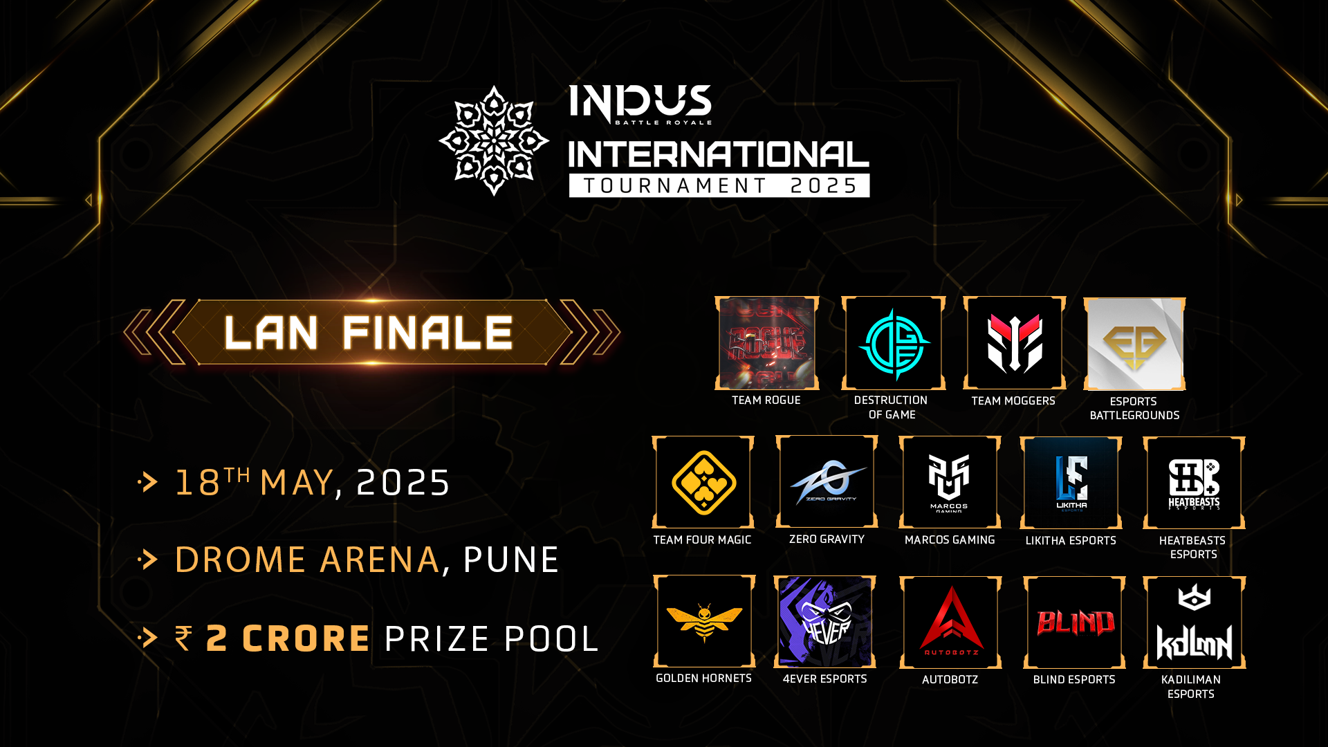 Indus International Tournament finale in Pune features 15 teams battling for a ₹2 crore prize and a Mahindra Thar MVP award. Get ready for India's biggest LAN showdown!