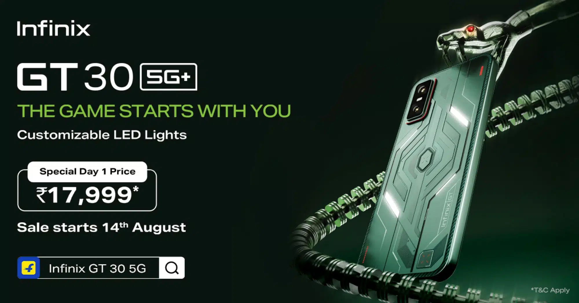 Infinix GT 30 5G+ goes on sale on Flipkart from August 14, starts at INR 17,999