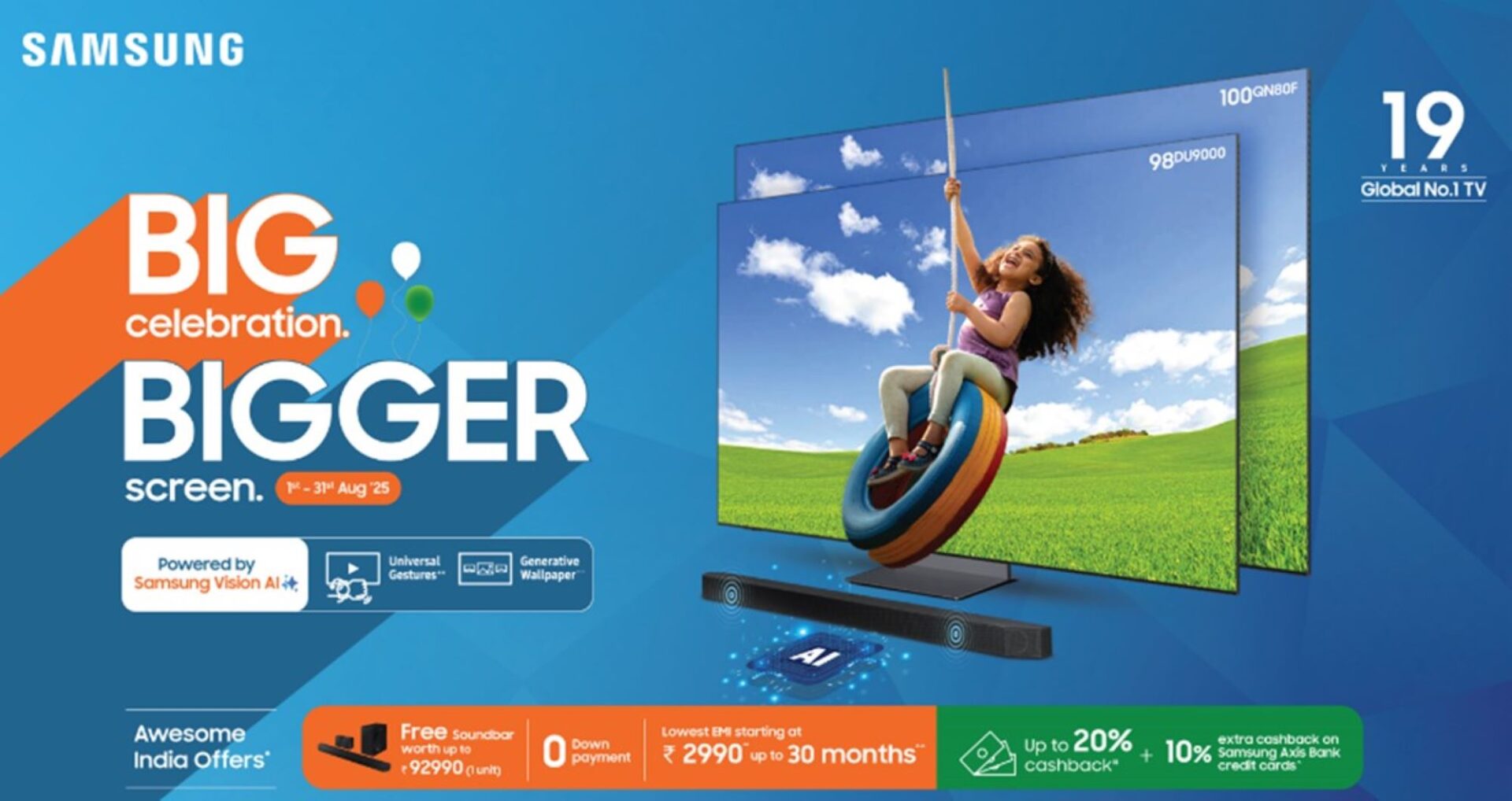 Samsung Announces Independence Day Offers on Big Screen TVs with Free Soundbars and More