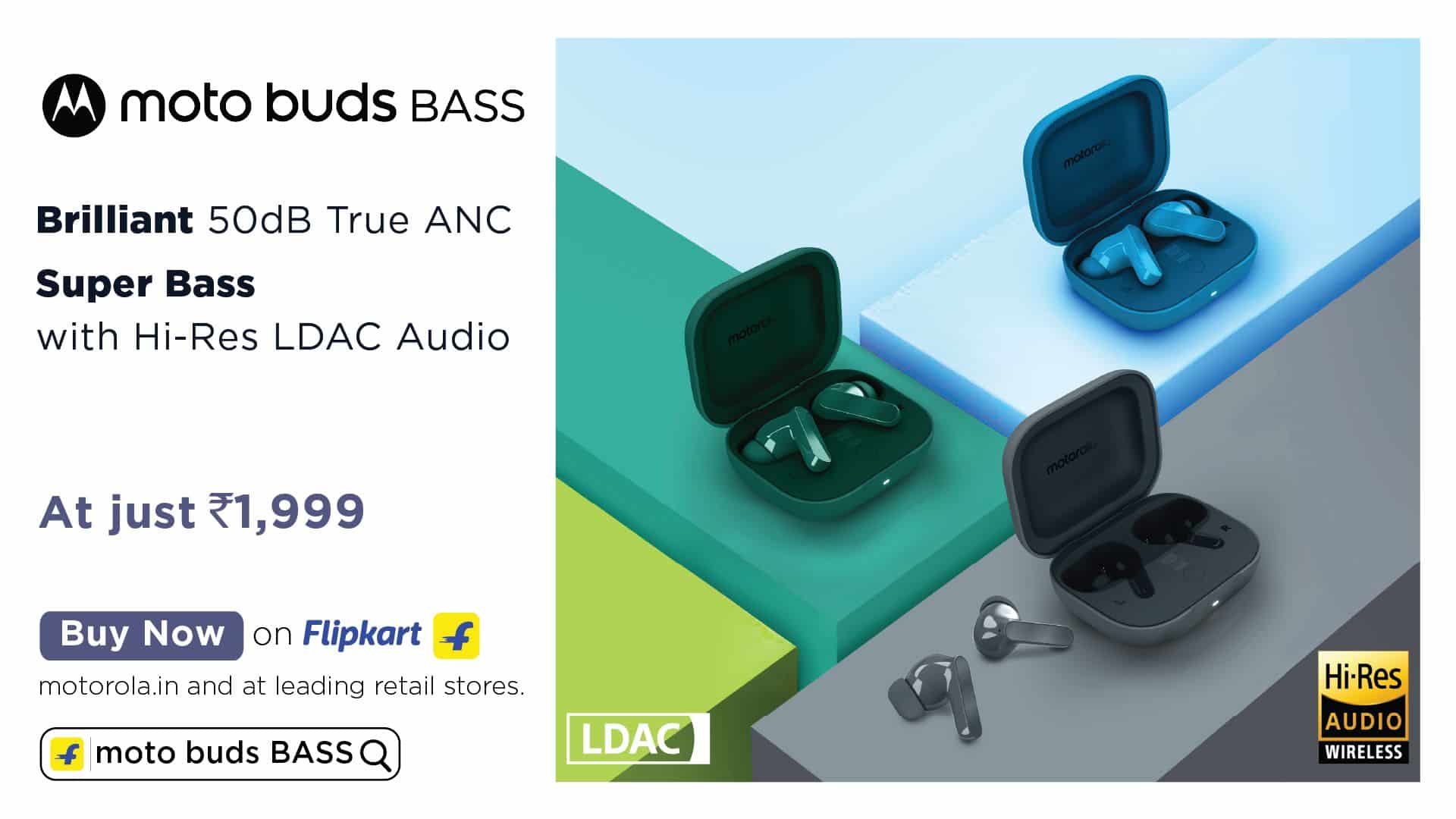 Motorola moto buds BASS with 50dB ANC launched in India at ₹1,999