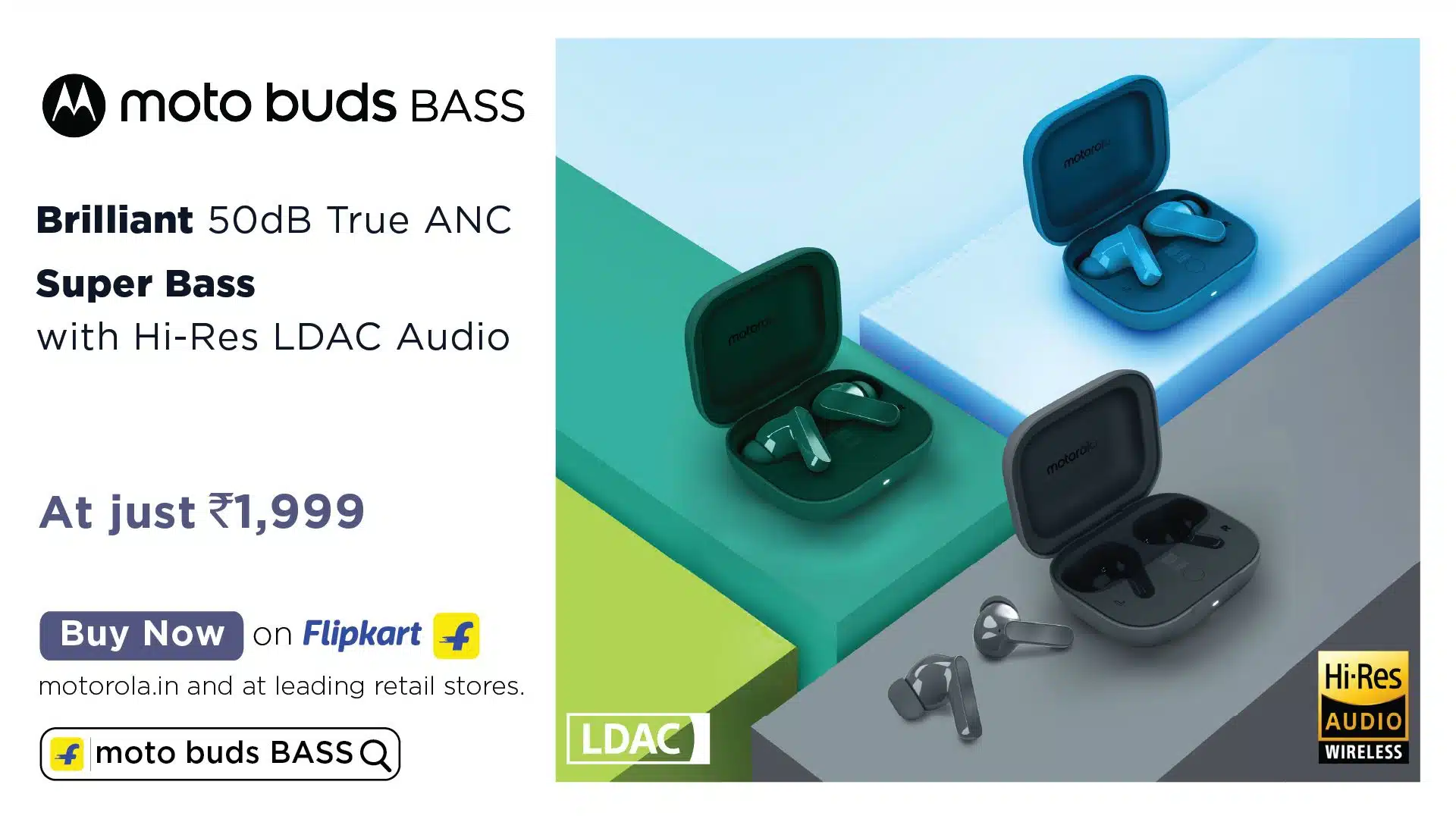 Motorola moto buds BASS with 50dB ANC launched in India at ₹1,999