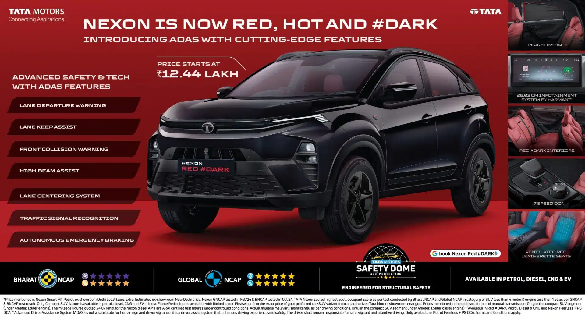 Tata Nexon Tops Sales Charts, Adds ADAS Safety Tech and Exclusive Red #DARK Edition
