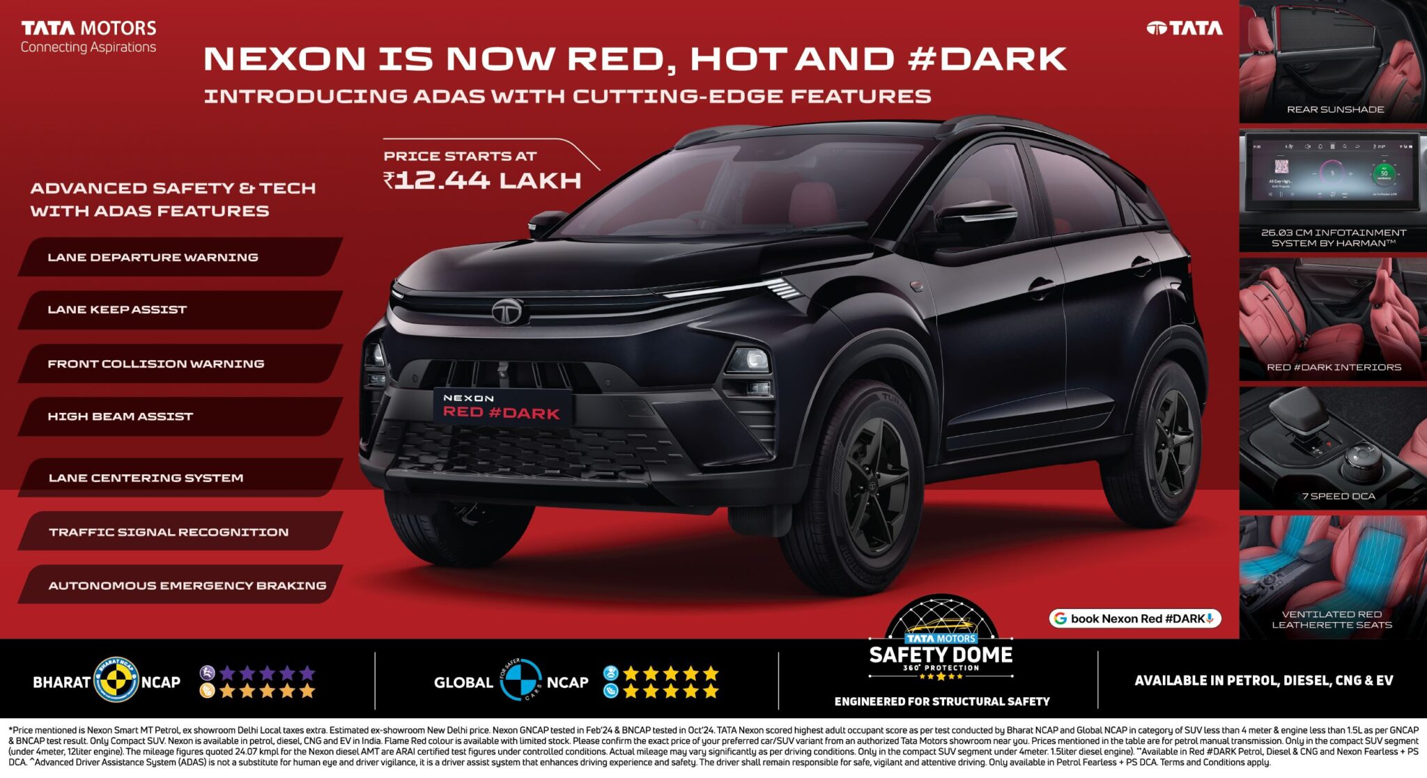 Tata Nexon Tops Sales Charts, Adds ADAS Safety Tech and Exclusive Red #DARK Edition