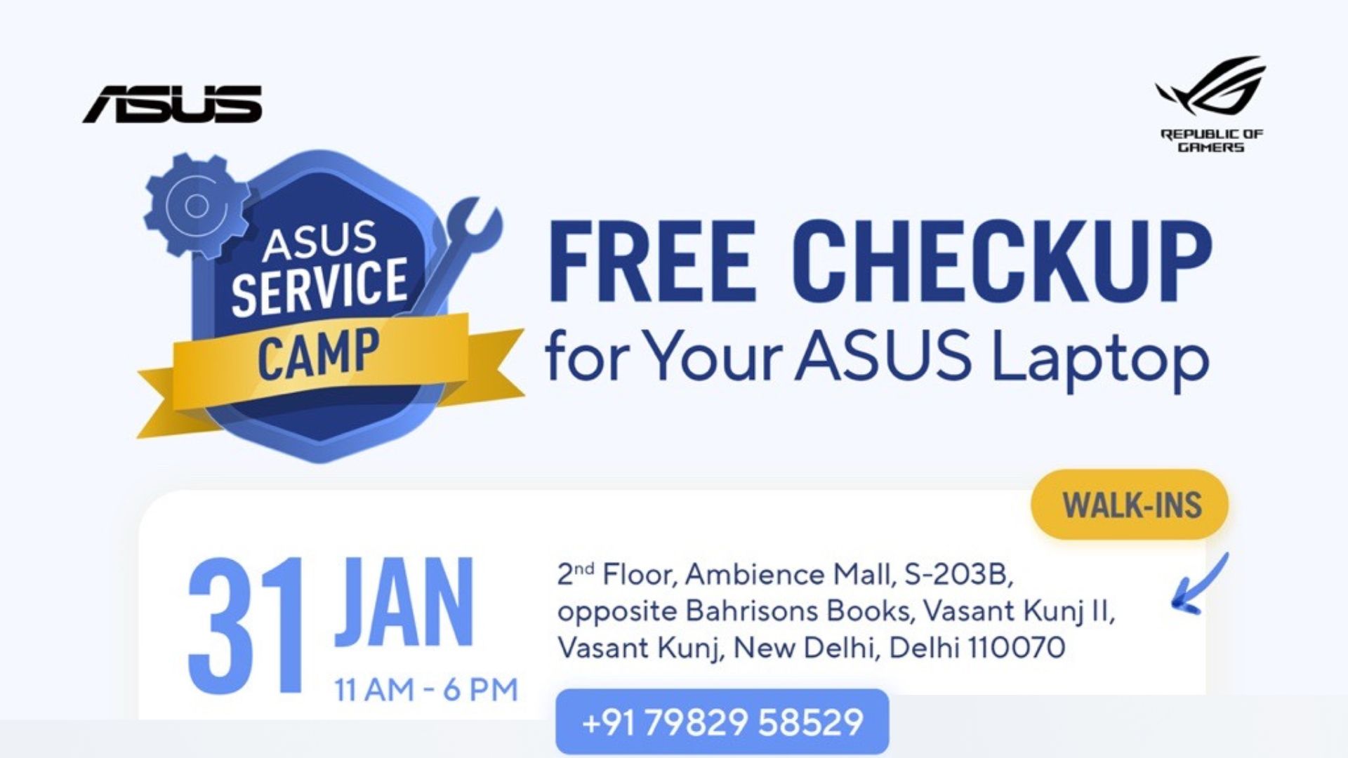 ASUS Hosts Free Laptop Service Camp at Ambience Mall, New Delhi on January 31