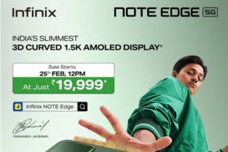 Infinix NOTE EDGE to Go on Sale Tomorrow at a Special Launch Price of ₹19,999* and Special Offers Exclusive Flipkart sale for the Infinix Note EDGE starts 25th February 2025 Users purchasing the NOTE EDGE before March 25th can avail special benefits and additional offers New Delhi, February 24, 2026: Infinix, a new-age smartphone brand, is all set to open sales for its newly launched, the Infinix NOTE EDGE on Flipkart, brand website and offline stores starting 25th February, at a starting price of INR19,999 (including offers). The NOTE EDGE packs “All Round Power”, blending a premium design, 1.5K 3D curved AMOLED display, 6,500 mAh battery and AI packed XOS 16 running on Android 16, all packed in the segment’s slimmest design at just 7.2mm. Built for users who love multimedia, the device comes with a 1.5K 3D curved AMOLED display, 4500 nits peak brightness, TÜV certification for low blue light, JBL-engineered dual stereo speakers with Hi-Res Audio. NOTE EDGE gets the Active Halo Lighting, One Tap AI Button with support for 30+ apps, all powered by the latest XOS 16. XOS 16 further takes personalization to another level with a plethora of wallpaper options to choose from, including anime style wallpapers, AI generated portraits, resizable clock, icons, and depth effect extending to the home screen. NOTE EDGE packs a big 6500mAh battery with 45W All-Round FastCharge, bypass charging, unique self-healing battery technology and 6 year battery endurance retaining over 80% capacity even after 2,300 charge cycles. The Infinix NOTE EDGE will be available in three memory variants, 6GB+128GB, 8GB+128GB, and 8GB+256GB, priced at INR 21,999, INR 23,999, and INR 25,999. The NOTE EDGE will be available in Lunar Titanium, Stellar Blue, and Silk Green. Offers: Bank Offers: SBI and ICICI bank card holders can avail instant bank discounts of up to ₹2,000 on SBI and ICICI Bank cards. No-Cost EMI starts at ₹1,999/- Special Offers: As part of the special launch offers, buyers will receive a one-time screen replacement within six months from the date of purchase and a one-year extended warranty from the date of purchase. These offers are valid on eligible devices activated on or before 25th March 2026 Jio Offers: Jio users also get FREE Google Gemini Pro Subscription for 18 Months with access to advanced AI (Gemini 3), 2TB Cloud Storage, AI Image & Video Creation Tools, enhanced research & productivity tools. T&C apply- offers valid for limited period only, applicable for customers recharging on ₹349 and above Jio Unlimited 5G plans