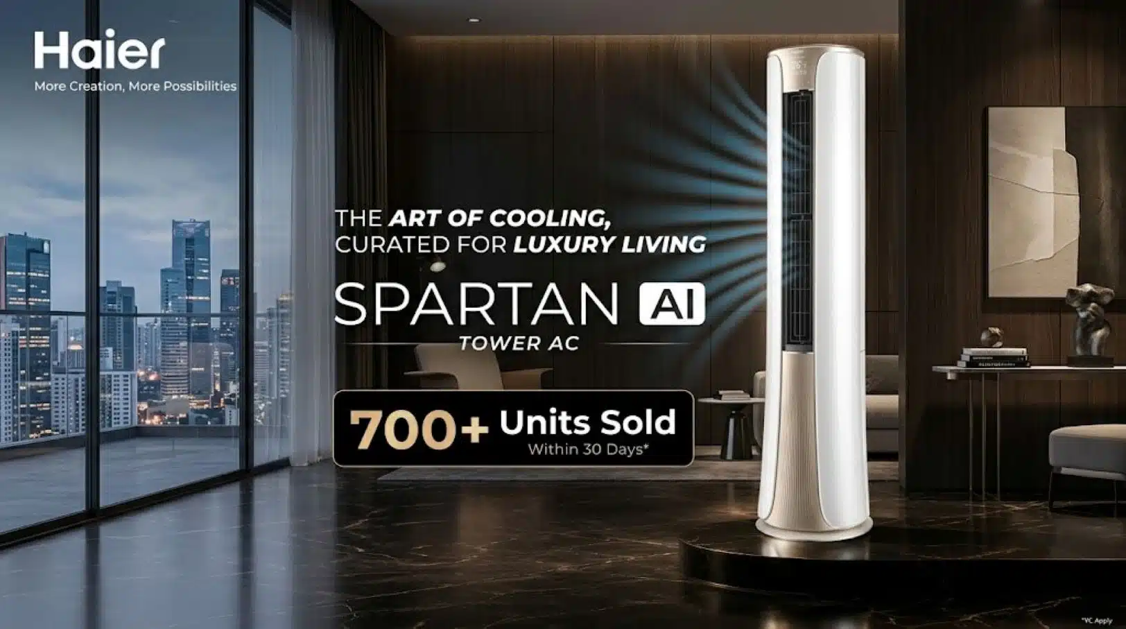 Haier India records strong consumer demand for premium Spartan Tower AI air conditioner with 700 units sold in opening month