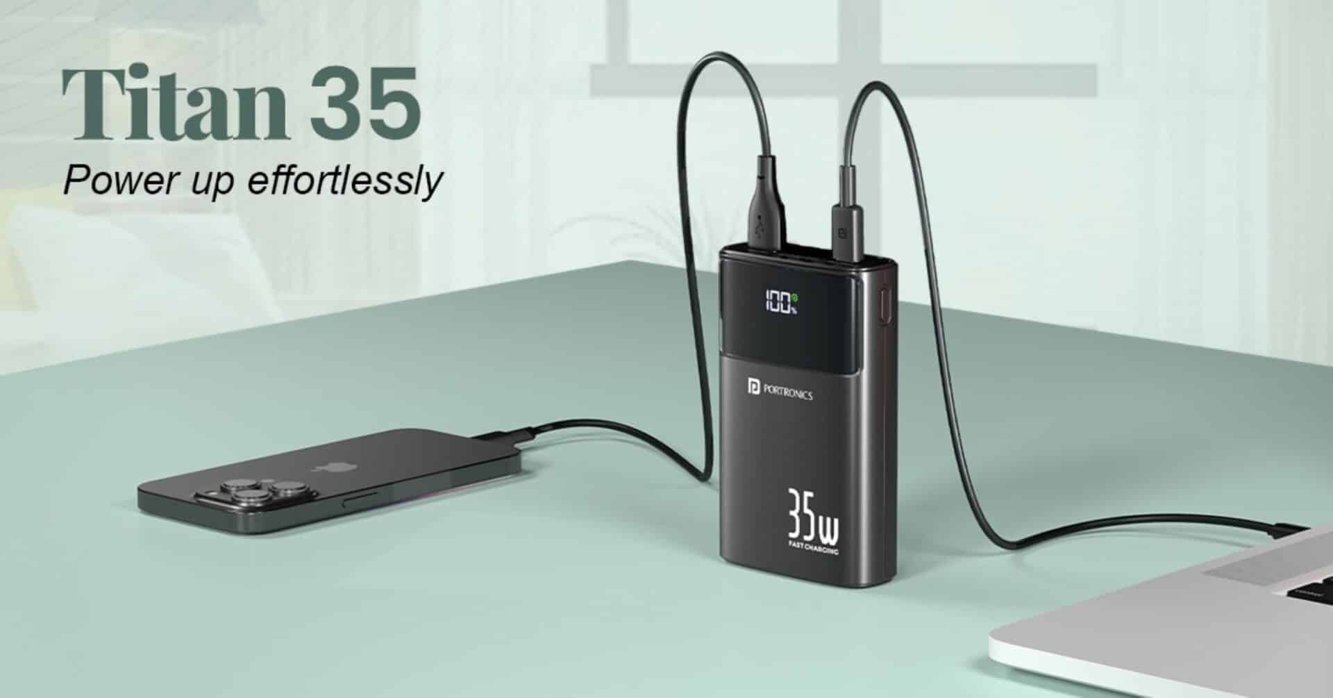 Portronics Launches Titan 35 Power Bank With 20000mAh Battery and Built-in Cables in India