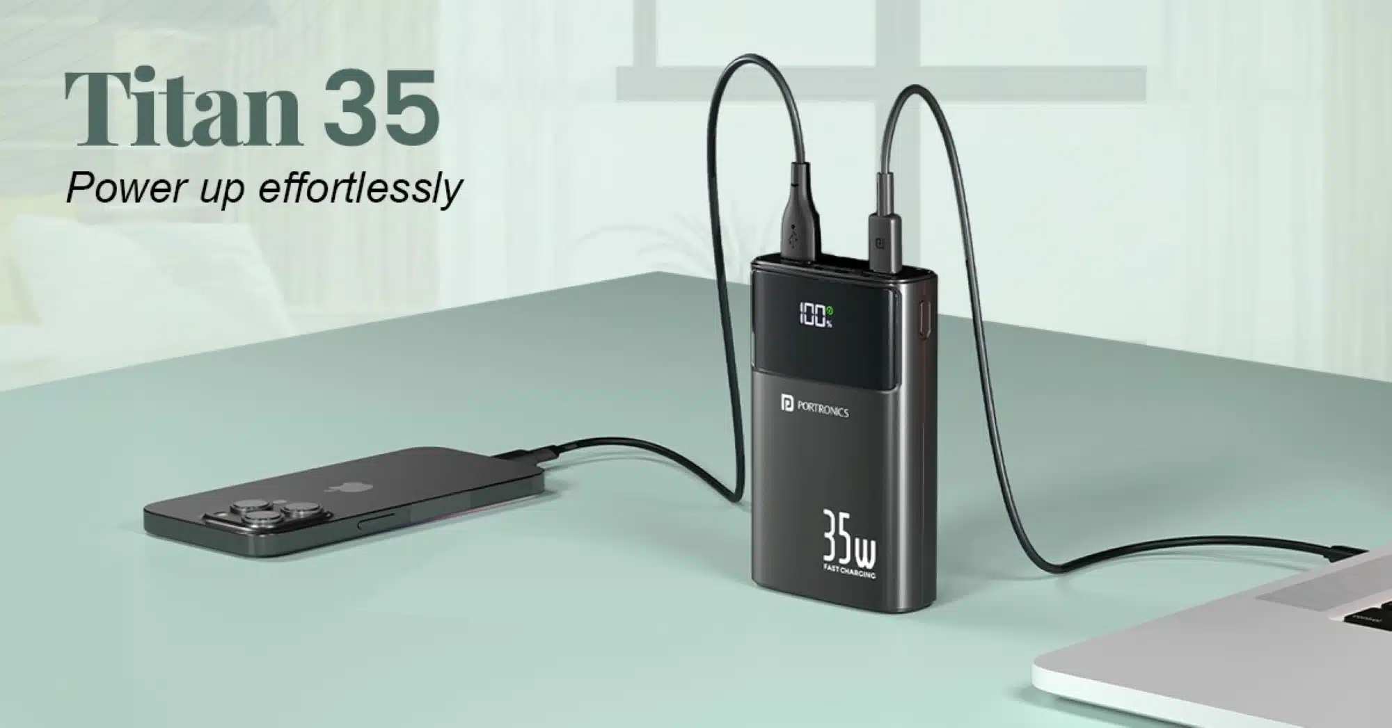 Portronics Launches Titan 35 Power Bank With 20000mAh Battery and Built-in Cables in India