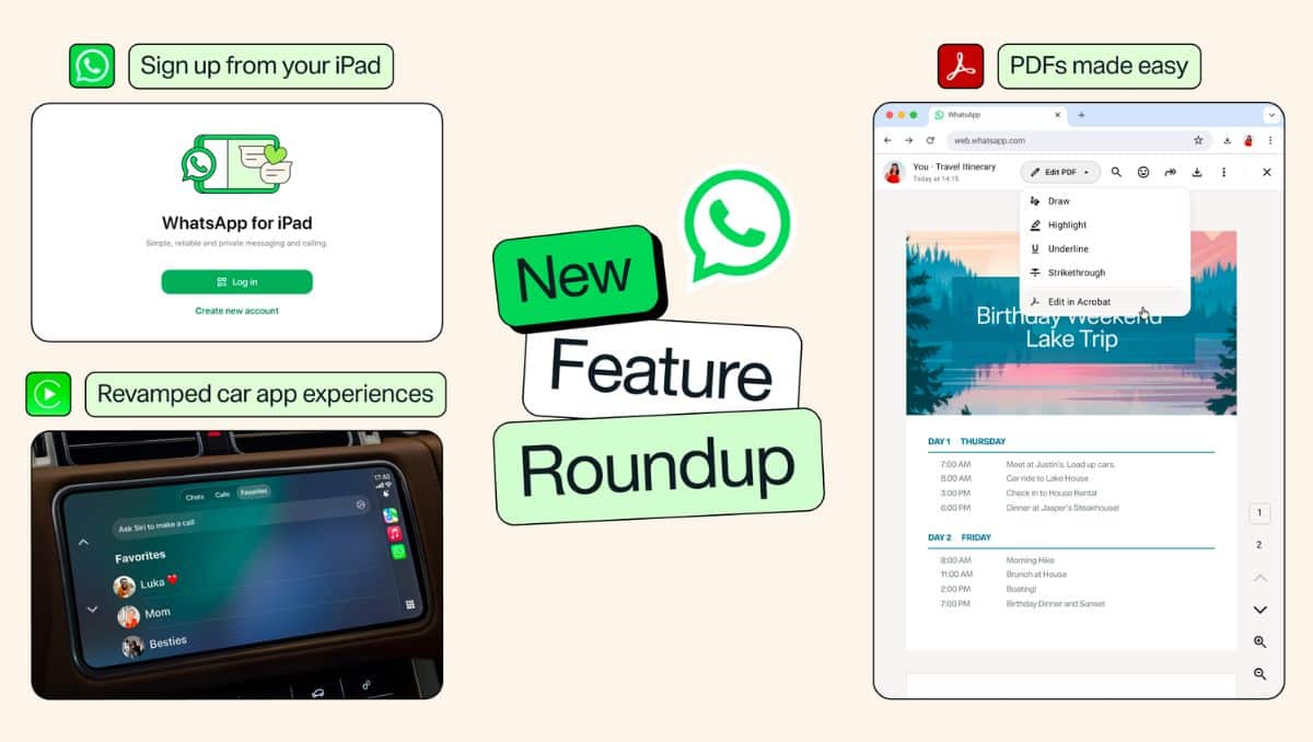 Meta Rolls Out Direct iPad Registration, Vehicle Screen Calling, and PDF Tools on WhatsApp