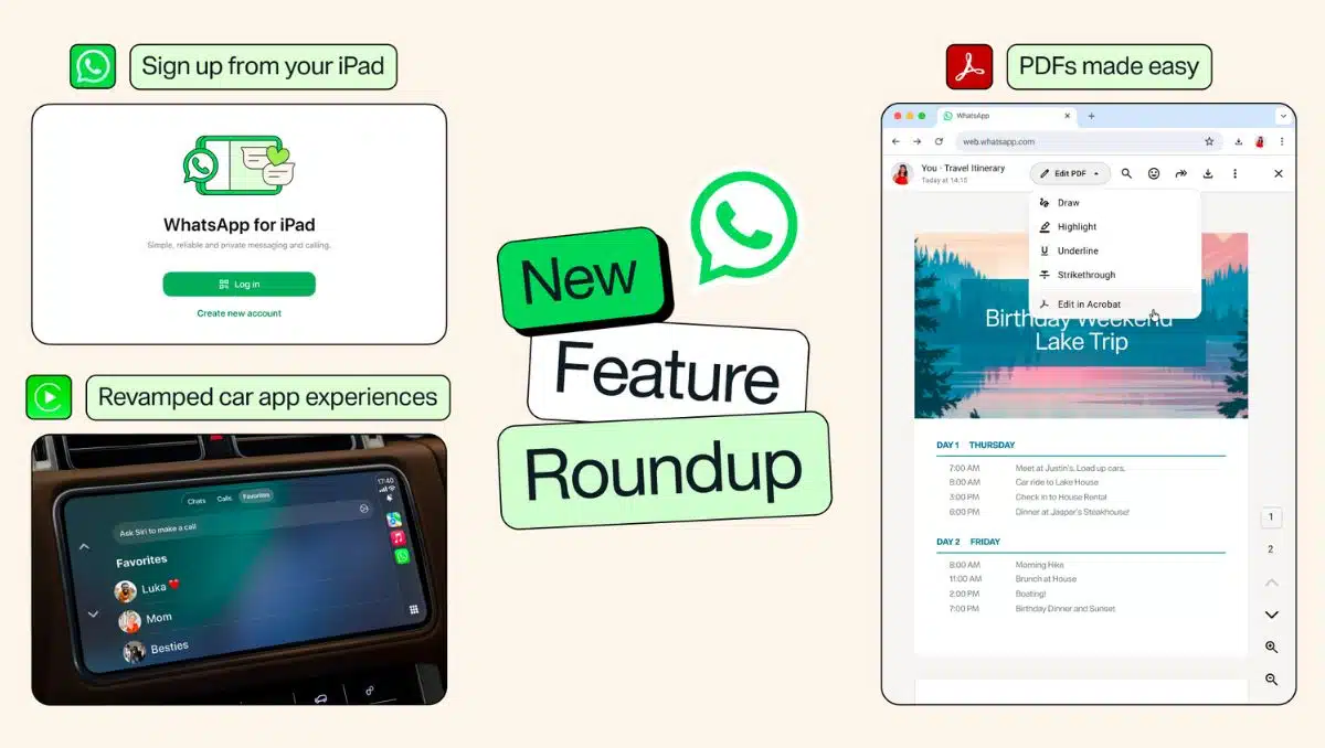 Meta Rolls Out Direct iPad Registration, Vehicle Screen Calling, and PDF Tools on WhatsApp