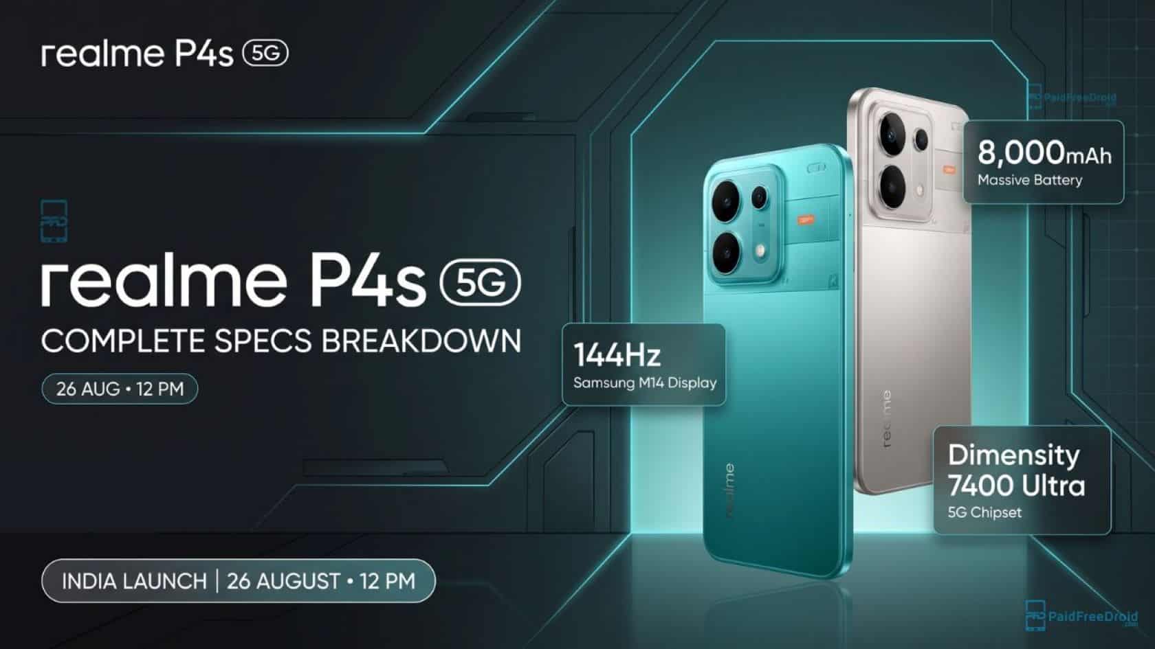 Realme P4s 5G Launches in India on August 26 With 8000mAh Battery and Dimensity 7400 Ultra Chip