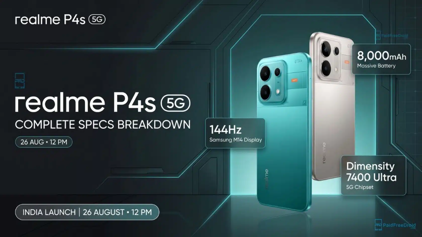 Realme P4s 5G Launches in India on August 26 With 8000mAh Battery and Dimensity 7400 Ultra Chip