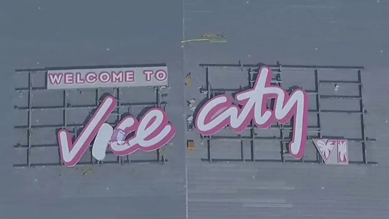Rockstar Games Installs Welcome to Vice City Sign at Miami Kaseya Center for GTA VI Promotion